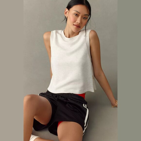 NEW Varley - Sizes S, M Women's Shea High-Neck Crop Tank Top - Ivory Marl - Picture 1 of 4